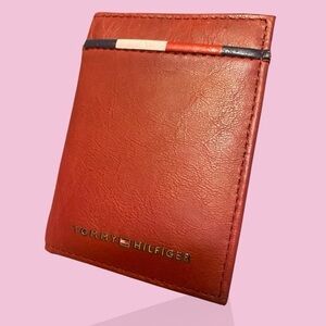 Tommy Hilfiger Red Leather Card & Key Wallet with Signature Stripe